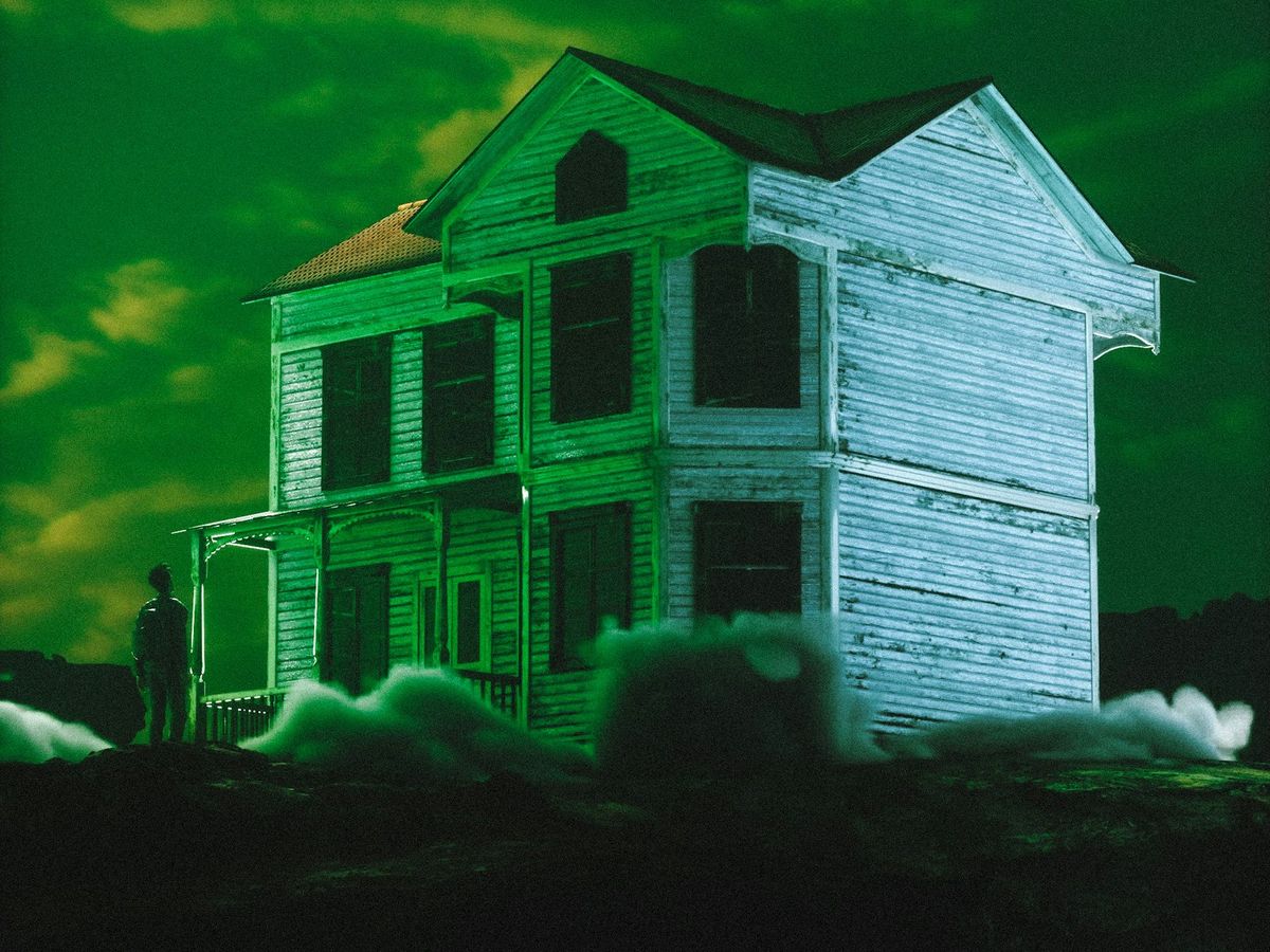 A house in green smoke