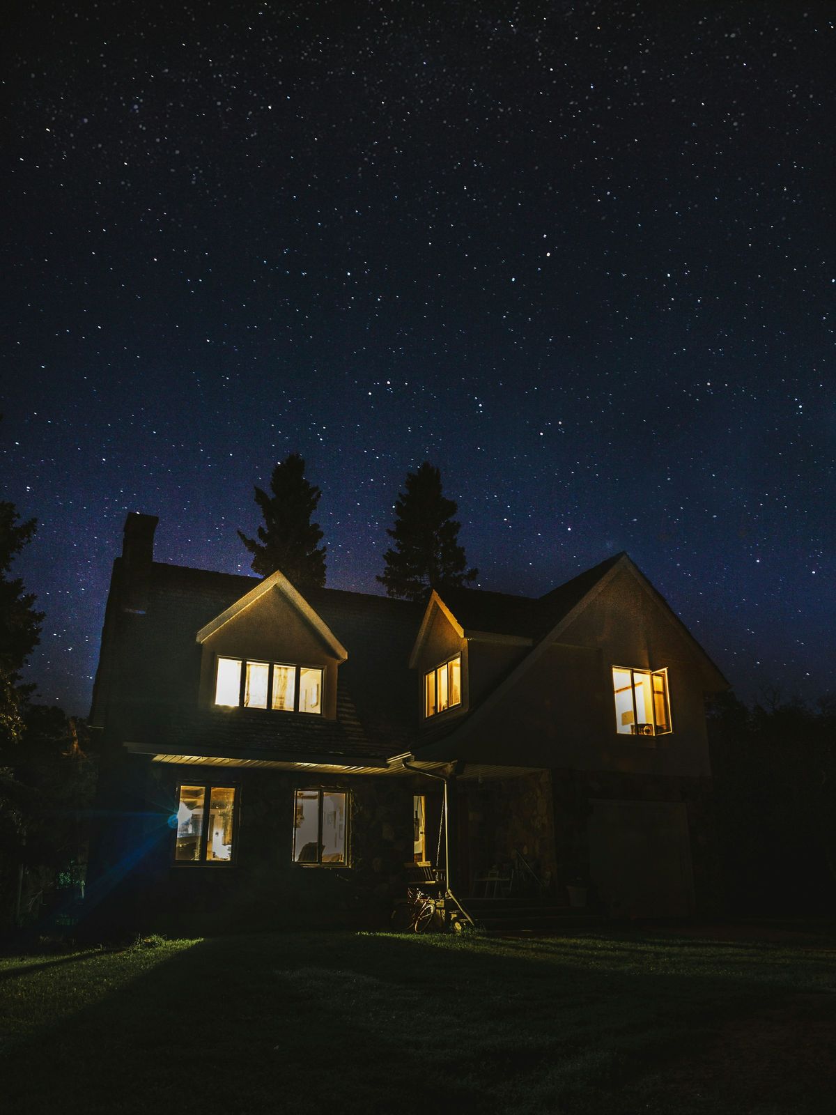 A new build lit at blue hour