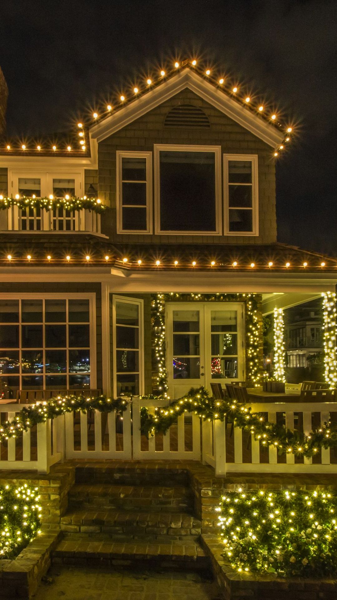 A home lit for the holidays