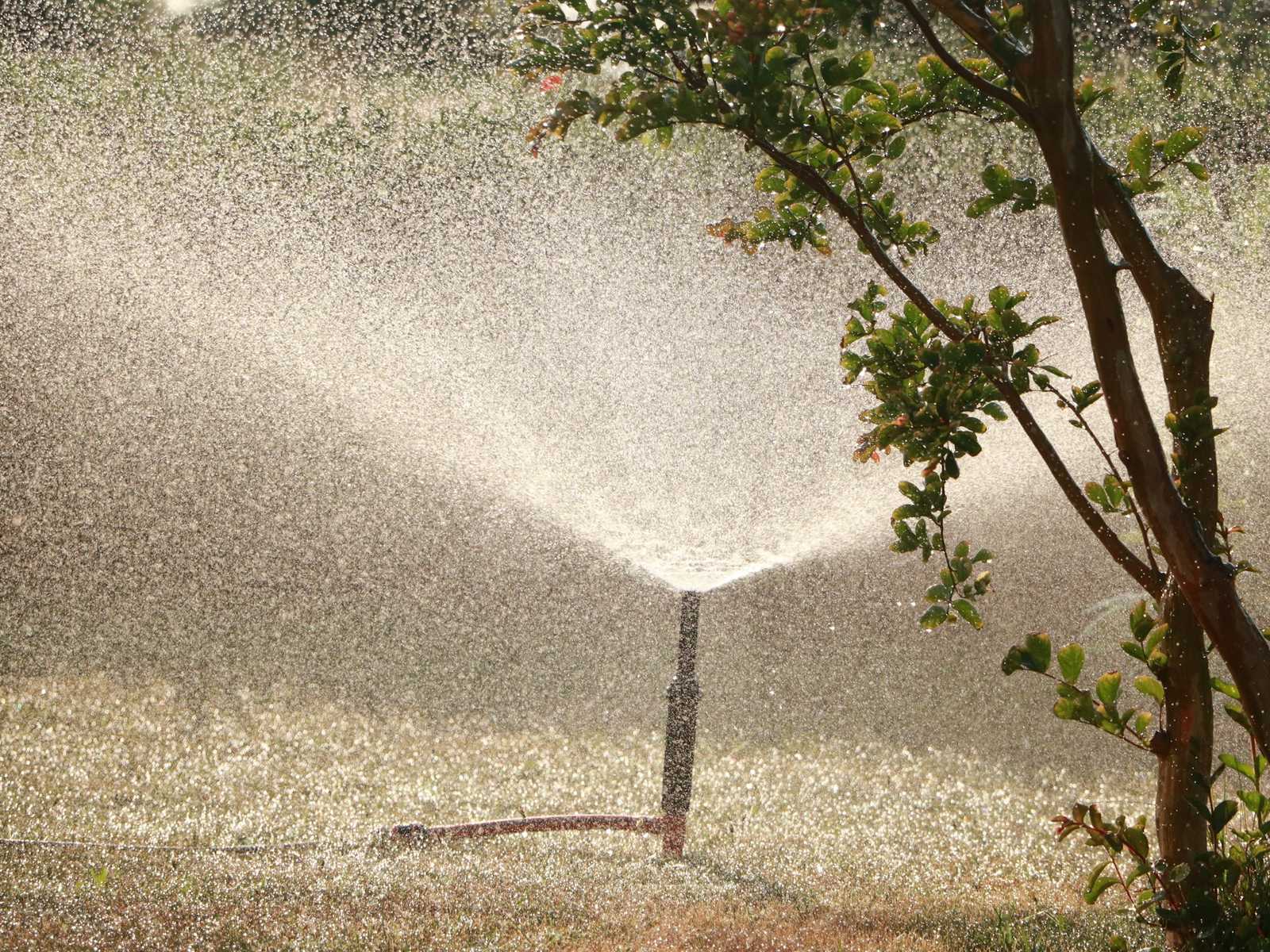 A sprinkler running across a lawn