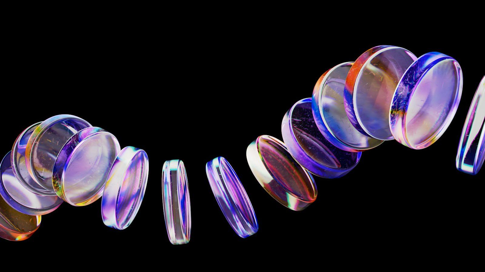 Floating iridescent glass discs