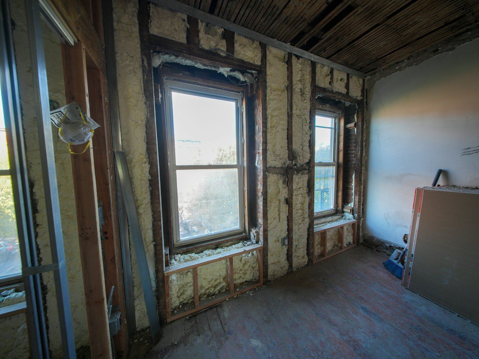 A room stripped to the studs