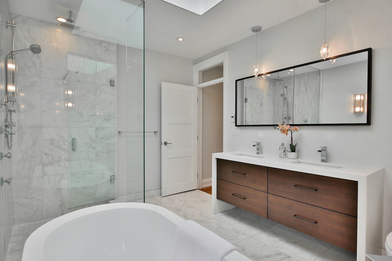 A finished marble bathroom