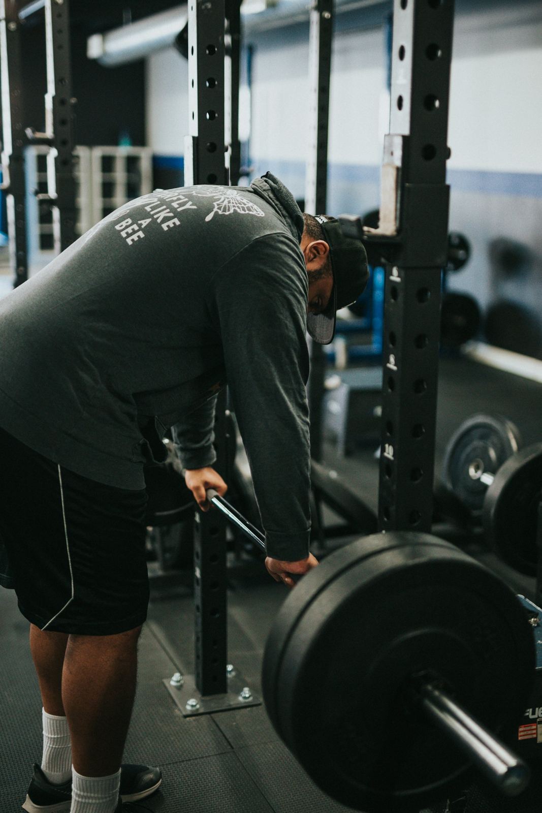 Loading a barbell in a rack
