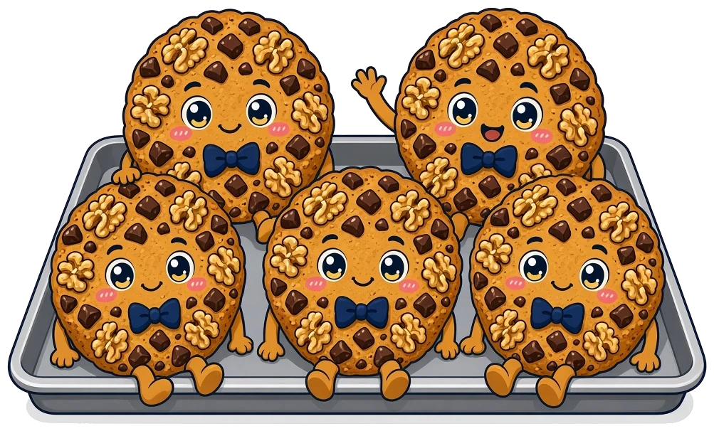 Illustration: a tray of smiling cookie characters