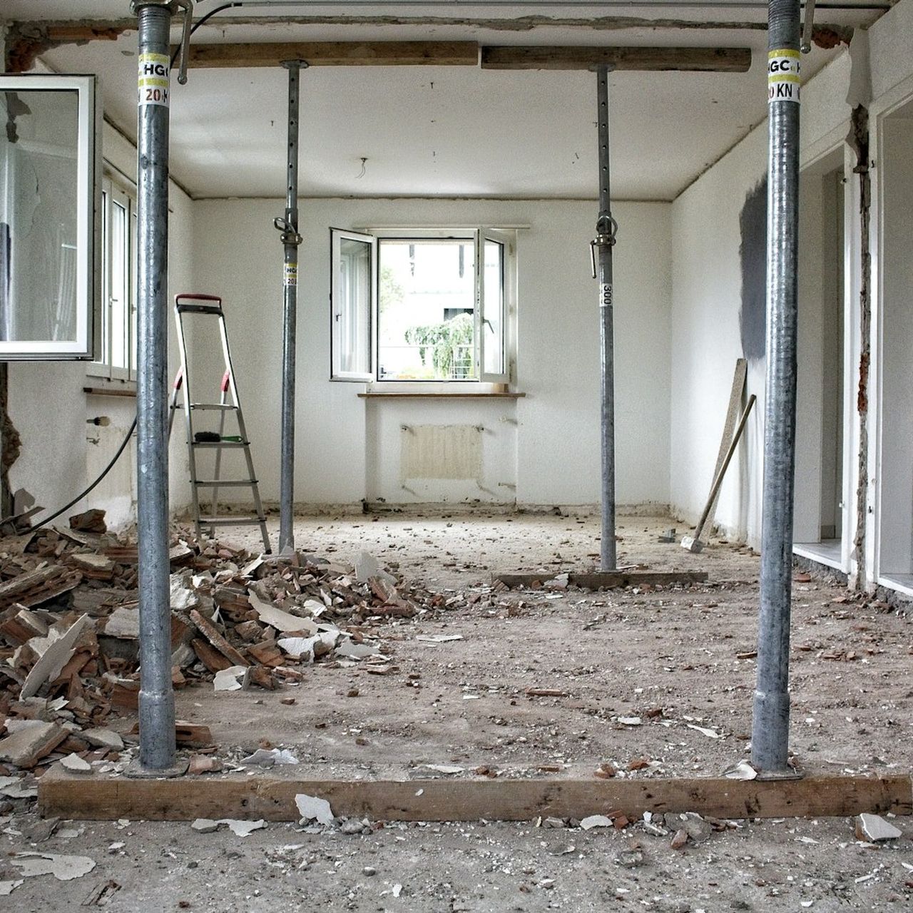 Crew breaking a floor