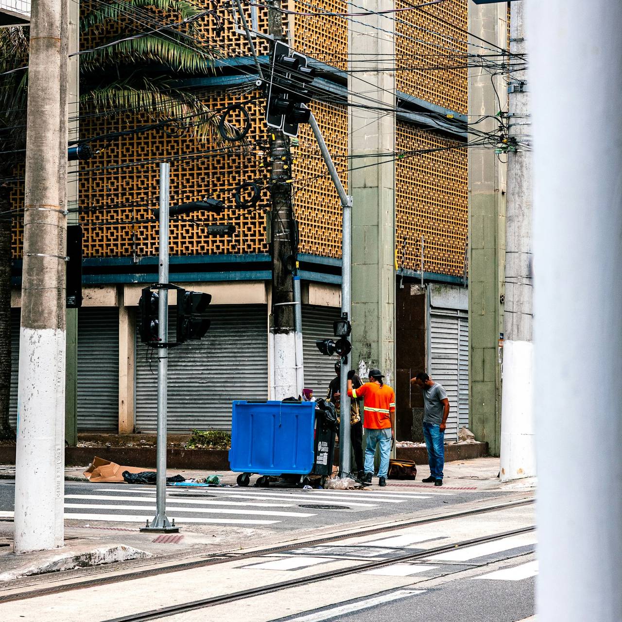 Mini containers on a city sidewalk