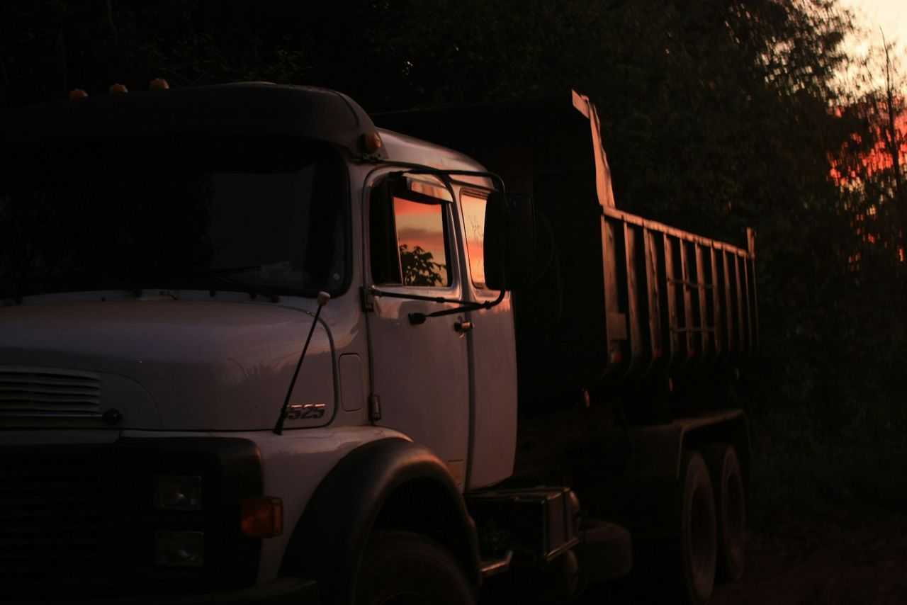 Trucks at sunset